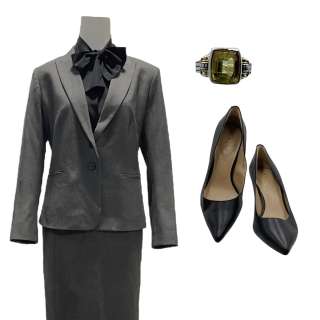 Lot 67 - The Terminal List Secretary Lorraine Hartley Jeanne Tripplehorn Screen Worn Skirt Suit, Long Sleeve, Button-Front Shirt, Ring & Pointy-Toe, High Heel Shoes Ep 107 - Lot #67 - The Terminal List Secretary Lorraine Hartley Jeanne Tripplehorn Screen Worn Skirt Suit, Long Sleeve, Button-Front Shirt, Ring & Pointy-Toe, High Heel Shoes Ep 107: Authentic Auction Item | VIP Fan Auctions