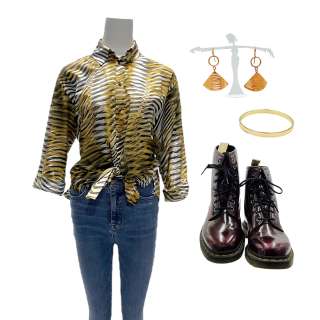 The Blackening Morgan’s Yvonne Orji Long Sleeve, Button-Front Shirt, Tank Top, Zip-Front Pants, Lace-up Boots, Bracelet & Earrings | VIP Fan Auctions