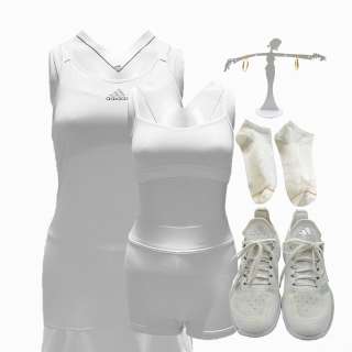 Lot #111: Challengers Tashi Screen Worn Spaghetti Strap Dress, Sports Top, Elastic Waist Shorts, Socks, Sneakers & Earrings Ch 5 Sc 17, 18