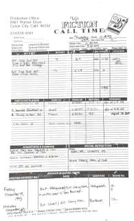Pulp Fiction (1994) Original Production Call Sheets six folio white sheets with the film-title and… | Ewbank’s