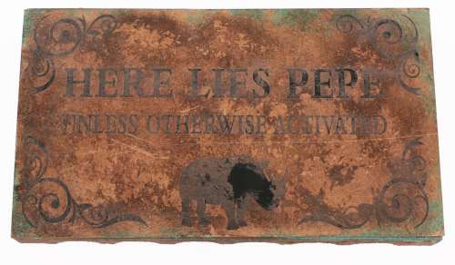 Dirk Gently‘s Holistic Detective Agency - Lot 32 - ‘Here Lies Pepe‘ brass plaque from the Springsborough death maze in Dirk Gently‘s...