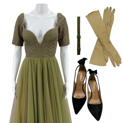 Hedda Hedda Gabler Screen Worn Evening Gown W /Belt, Gloves & Heels Ch Multiple Sc Multiple | VIP Fan Auctions