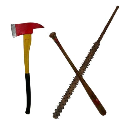 Lot 216: The Wrecking Crew Yakuza Screen Used Prop Rubber Baseball Bat, Prop Foam Club & Prop Rubber Axe | VIP Fan Auctions
