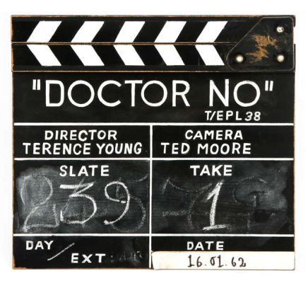 Lot 2087 - James Bond 007 - Dr No - Film Prop Reproduction Clapperboard - Terence Young (Director), Ted Moore… | Ewbank’s