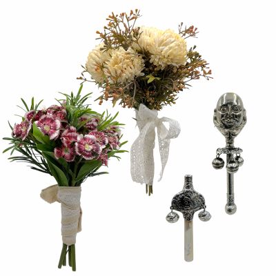 Lot 24: Wuthering Heights Cathy (Margot Robbie) Production Used (2) Bouquets, Baby Rattle & Victorian Baby Rattle | VIP Fan Auctions