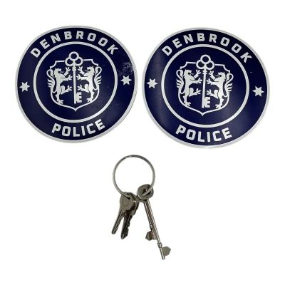 Lot 83: The Sheep Detectives Officer Tim Derry Screen Used (2) Magnetic Sticker Set & Police Station Keys | VIP Fan Auctions