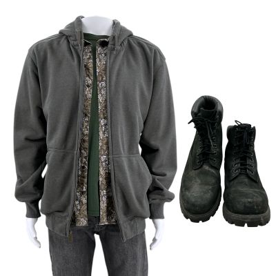 Lot #244: Poker Face Season 2 Juice (James Ransone) Screen Worn Hoodie, Shirt, T-Shirt, Jeans & Boots Ch 2 Sc 61 Ep 207