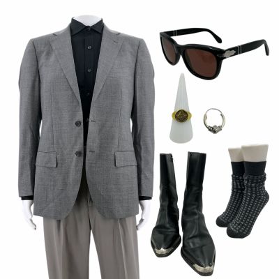 Lot 55: Onslaught Cyrus Screen Worn Suit Jacket, Button-Up Shirt, Trousers, Socks, Boots, Belt, Ring, Sunglasses & Earrings Sc 53-128a | VIP Fan Auctions