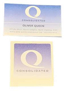 Lot 16 - Arrow (2012-2020) - Oliver Queen (Stephen Amell) Business Card and "Consolidated" Sticker