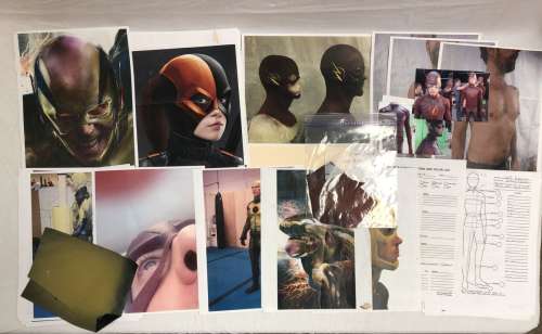 Lot 99 - "The Flash" TV Series - Color sample for The Flash suit w/ group of assorted on-set photographs