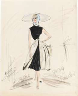 To Catch a Thief (Paramount, 1955), Grace Kelly "Frances Stevens" Costume Sketch for the Beach Ensemble by Edith Head.