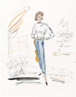 Breakfast at Tiffany’s (Paramount, 1961), Audrey Hepburn "Holly Golightly" Pair of Costume Sketches for the "Moon River" Song Sequence by Edith Head. (Total: 2 Items) | Heritage