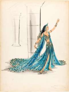 Samson and Delilah (Paramount, 1949), Edith Head Pair of Costume Sketches for Hedy Lamarr "Delilah" Peacock Gown. | Heritage