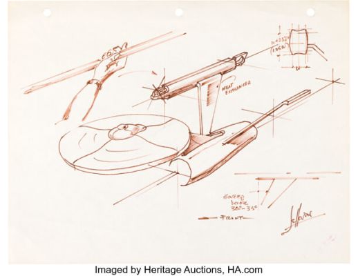 Star Trek: The Original Series (Paramount, 1966-1969), Matt Jefferies Original Concept Sketch for USS Enterprise Components. | Heritage
