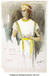 David Ffolkes vintage original costume sketch of Richard Burton as "Alexander" from Alexander the Great. ...