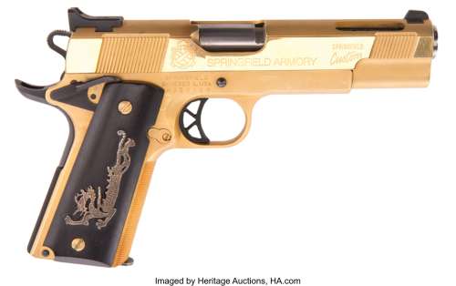 Nicholas Cage "Castor Troy" 24k gold titanium plated Springfield Armory M1911-A1 V-12 pistol from Face/Off....