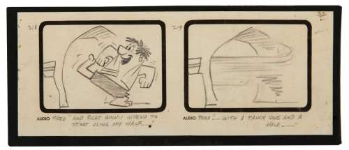 The Flintstones Storyboard Drawing, "The Swimming Pool." | Van Eaton Galleries