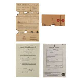 James Bond: Spectre (2015) | James Bond’s (Daniel Craig) Burnt Guardianship Document, Death Certificate, and Last Will and Testament | Propstore