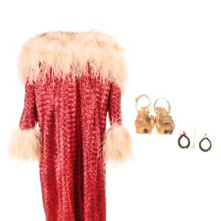 Lot #205 – Zoey’s Extraordinary Christmas Mo Alex Newell Screen Worn Dress Earrings & Shoes Sc 35-48