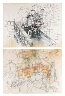 A Pair of Harper Goff "Willy Wonka" Concept Drawings. | Van Eaton Galleries