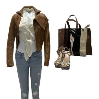 Lot #65 – Hustlers Mercedes Keke Palmer Production Worn Jacket Shirt Pants Purse Earrings Ring 2 Bracelets & Shoes