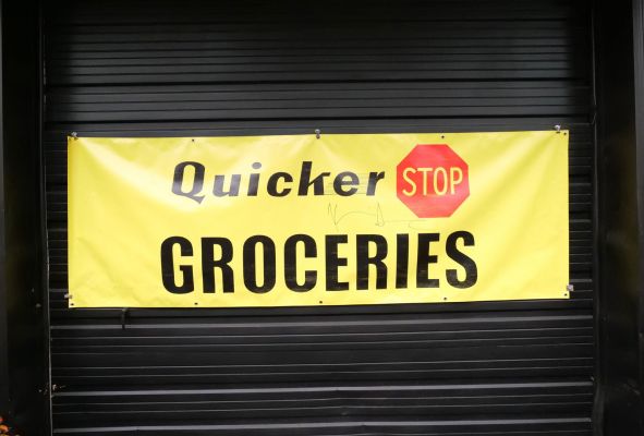 Vinyl Quicker Stop Groceries Banner | Bodnars Auction