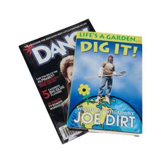 Lot 433 - Joe Dirt | "Life‘s A Garden... Dig It!" Book Sleeve and "Dang!" Magazine Props