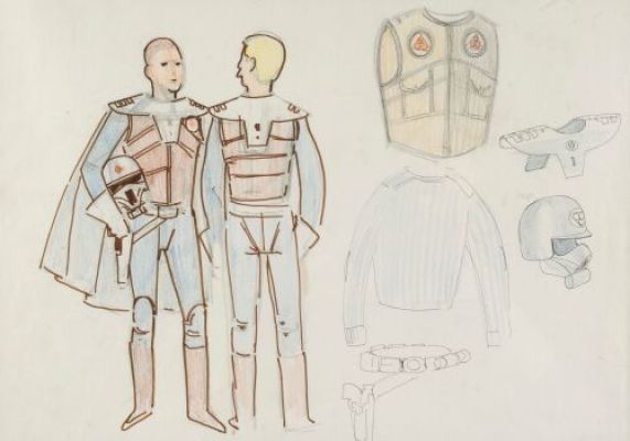 STAR WARS: A NEW HOPE (1977) - Lot #1167 : Framed Hand-Drawn John Mollo Early Rebel Soldier Costume Concept Artwork