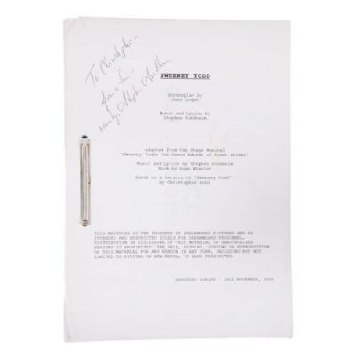 SWEENEY TODD: THE DEMON BARBER OF FLEET STREET (2007) - Lot #381 : Sir Christopher Lee‘s Script, Autographed by Stephen Sondheim