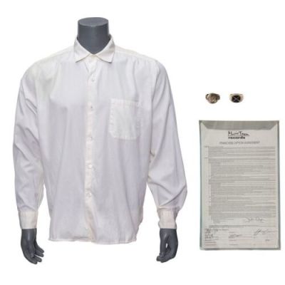 Empire Records (1995) | Joe Reaves’ (Anthony LaPaglia) Dress Shirt and Two Rings with Screen-Matched Hand-Signed Music Town Franchise Option Agreement | Propstore