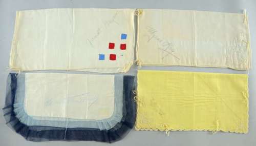 Four embroidered linen handkerchiefs signed by 4 different actresses Myrna Loy, Janet Gaynor,… | Ewbank’s
