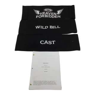 Lot #230: Heels Wild Bill Hancock Chris Bauer Production Used Heaven Forbidden Script, Wild Bill Chairback, Cast Chairback & Heaven Forbidden Chairback Ep 206