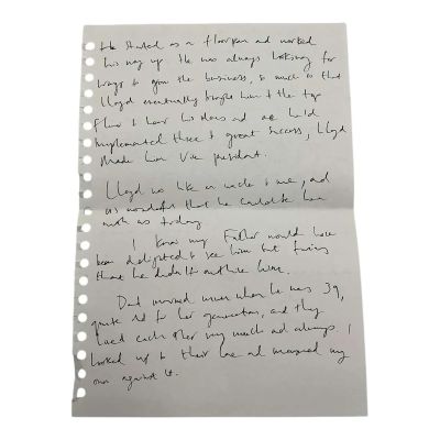 Lot 32: All of You Laura (Imogen Poots) Production Used Handwritten Eulogy Speech | VIP Fan Auctions