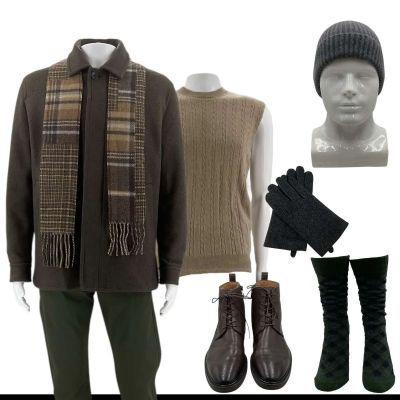 Lot 29: Play Dirty Ed Screen Worn Jacket, Jumper, Trousers, Scarf, Socks, Hat, Gloves & Shoes Ch 6 Sc Multiple | VIP Fan Auctions