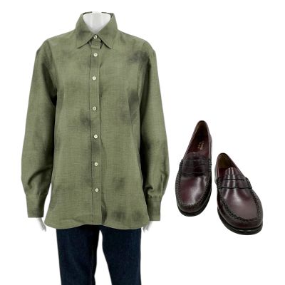 Lot 55: Eternity Joan Screen Worn Stunt Double Shirt, Jeans & Shoes Ch 28 Sc 106 Pt 2 | VIP Fan Auctions