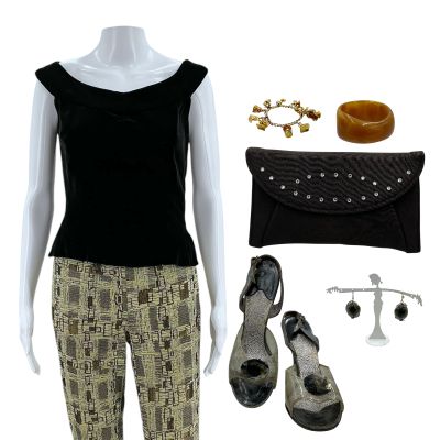 Hedda Jane Screen Worn Blouse, Trousers, (2) Bracelets, Earrings, Hand Bag & Shoes Ch 1, 2 Sc Multiple | VIP Fan Auctions