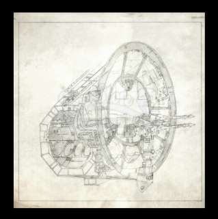 Harry Lange Auction - Lot 4 - Hand-Drawn Exterior and Interior View of Millennium Falcon Laser Cannon with Crew
