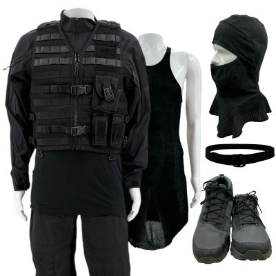 Lot 12: The Wrecking Crew Jonny Hale Screen Worn Stunt Double Vest, Tactical Shirt, Singlet, Pants, Belt, Balaclava & Sneakers Ch 10 Sc Multiple | VIP Fan Auctions
