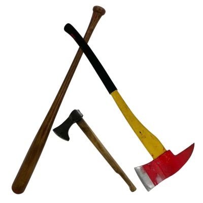 Lot 141: The Wrecking Crew Yakuza Screen Used (2) Prop Rubber Axes & Prop Rubber Baseball Bat | VIP Fan Auctions