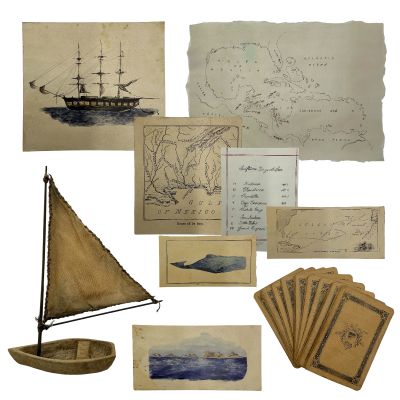 Lot 49: The Bluff Issac Production Used (3) Maps, Swiftsure Route, (3) Pictures, Bedroom Boat & Spare Cards | VIP Fan Auctions