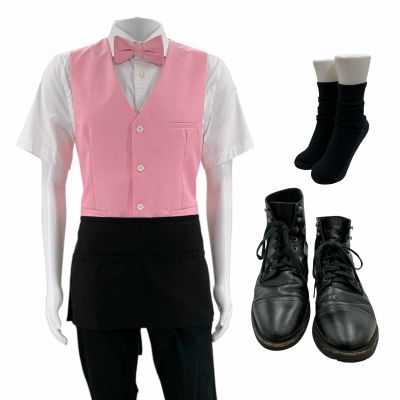 Lot 11: Poker Face Season 2 Hutch (Shiloh Fernandez) Screen Worn Vest , Button-Up Shirt, Pants, Bow Tie, Apron, Socks & Boots Ch 2 Ep 204 | VIP Fan Auctions
