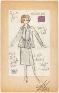 Airport ’77 (Universal Pictures, 1977), Eve Clayton "Brenda Vaccaro" Pair of (2) Edith Head Costume Sketches. | Heritage