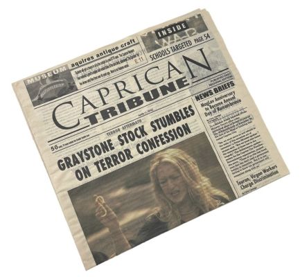 Lot 48 - Battlestar Galactica Caprica (2009-2010) - Screen Used Caprican Newspaper
