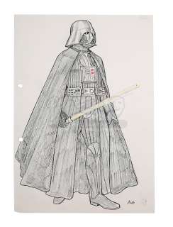 STAR WARS: A NEW HOPE (1977) - Lot 702 - John Mollo Hand-coloured Darth Vader (Dave Prowse) Costume Design
