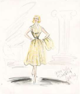 To Catch a Thief (Paramount, 1955), Grace Kelly "Frances Stevens" Yellow Day Dress Costume Sketch by Edith Head.