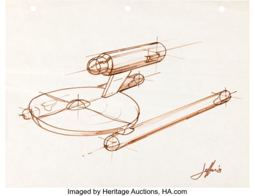 Star Trek: The Original Series (Paramount, 1966-1969), Matt Jefferies Original Early Concept Sketch for USS Enterprise.