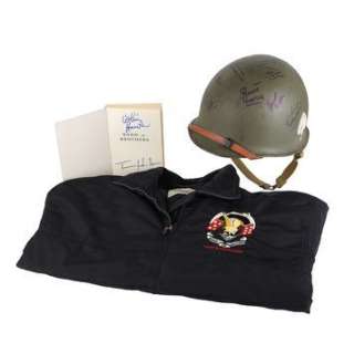 BAND OF BROTHERS (T.V. Series, 2001) - Lot 708 - Cast-autographed Helmet, Tom Hanks-autographed Book and Crew Jacket