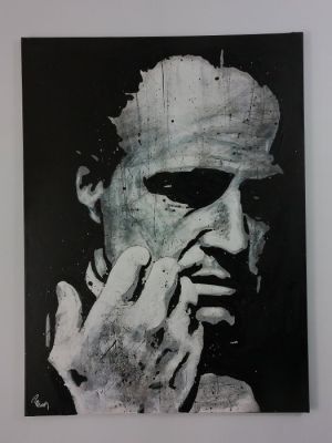 The Godfather - Marlon Brando - Handpainted and signed by Artist Vincent Mink. - Portrait | Catawiki