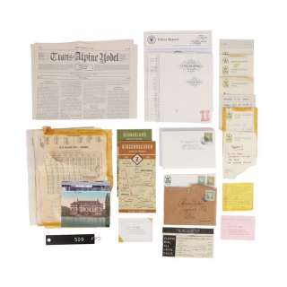 THE GRAND BUDAPEST HOTEL (2014) - Lot #1177 : Hotel Desk Set Dressing, Letters, Key Fob and Staff Notes