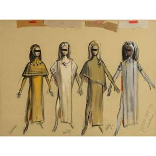 Morton Haack Costume Sketch with Fabric Swatches of the Mutants from Beneath the Planet of the Apes | Blacksparrow